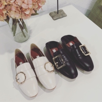 2021ss (Aphrodite) leather shoes new square buckle women flat retro one pedal loafers
