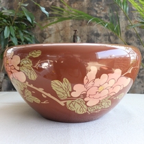 Yunnan purple pottery floral ornaments ji bao pen famous handmade purple pottery peony wind tank townhouse to ward off evil spirits and lucky Hannaford