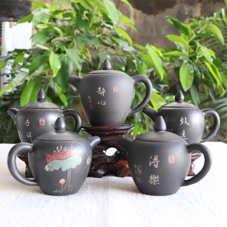 Kung Fu tea set tea ceremony accessories home purple pottery teapot famous Chen Quan decoration black pottery beauty shoulder handmade single pot