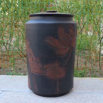 Yunnan purple pottery tea pot built pottery pot tea storage tank large tea can exquisite hand carved large 22 cake tea tank 2