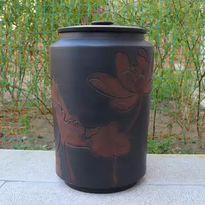 Yunnan purple pottery tea jar building pottery tank tea storage tank large tea jar exquisite hand carved large 22 tea cake tank 2