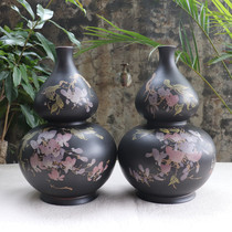 Yunnan Jianshui purple pottery flower black pottery vase Yang Qingxiang master hand-made exquisite gourd bottle Fu Lu