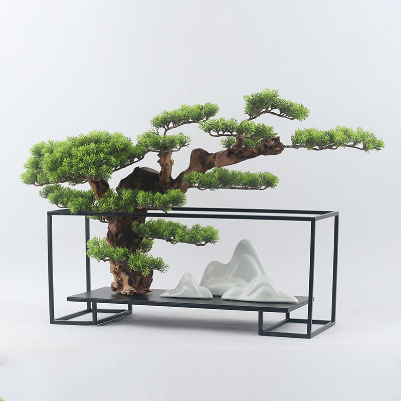 New Chinese emulated welcome guest pine iron art frame swing piece natural cliff cypress branches dry green planting hotel clubhouse soft decorations