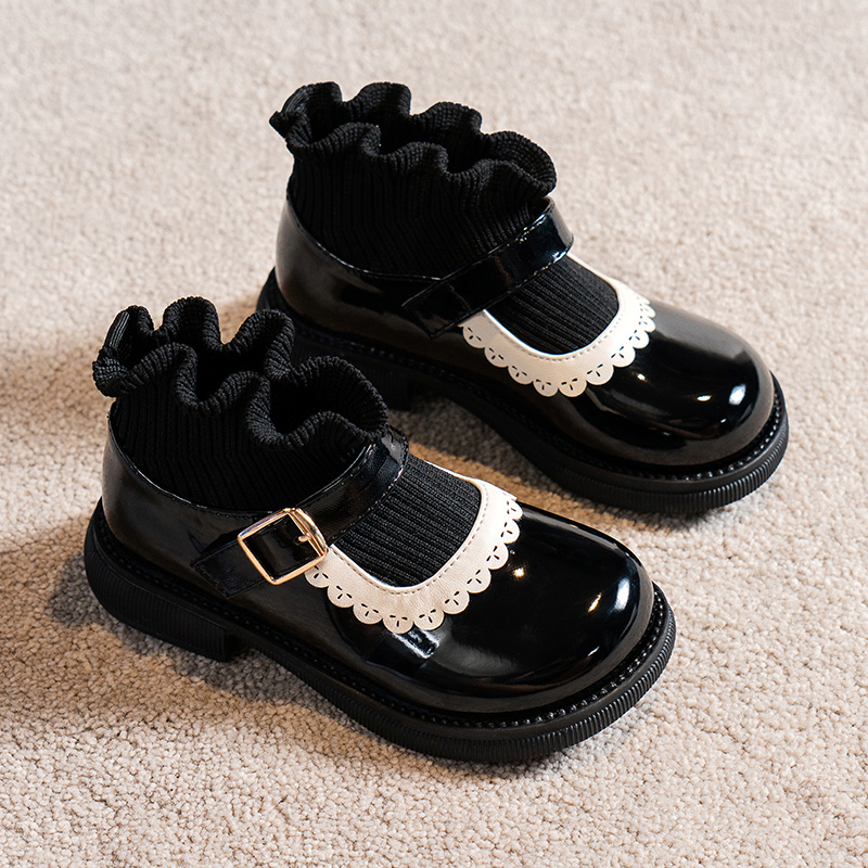 New Style Girls' Short Boots, Children's Martin Boots, Shiny Leather Boots, Autumn and Winter Fleece-Lined Cotton Shoes, Leather Shoes, Princess Shoes, Stylish Sock Boots