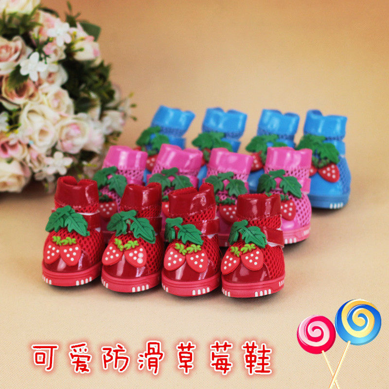Puppy dog ​​shoes strawberry mesh breathable non-slip pet shoes Teddy VIP Bichon shoes spring and autumn models