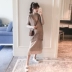 Trang phục bà bầu 2018 mới đầm hai dây phù hợp với thời trang áo dài đan áo len hàng đầu áo dài bầu Áo thai sản