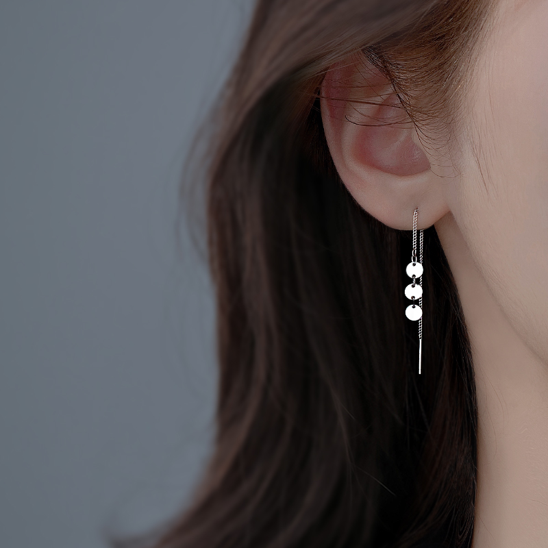 925 pure silver wafer flow Su earnecklace with female summer style 2021 new temperament advanced sensual style net red small crowdsourced earrings