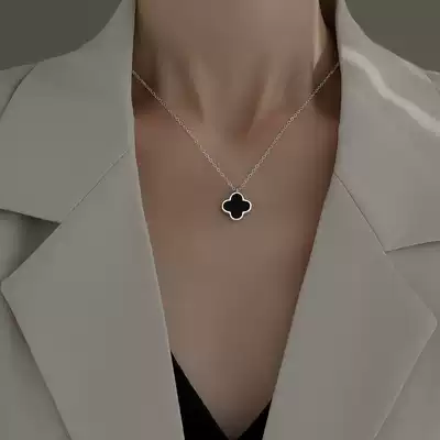 925 sterling silver necklace female tide niche pendant rose gold choker Japanese Korean Net red lucky grass forest neck chain