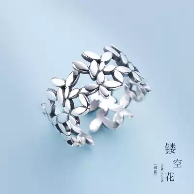 925 sterling silver wide ring female hollow summer retro girl heart ins super fairy index finger ring girls open single ring