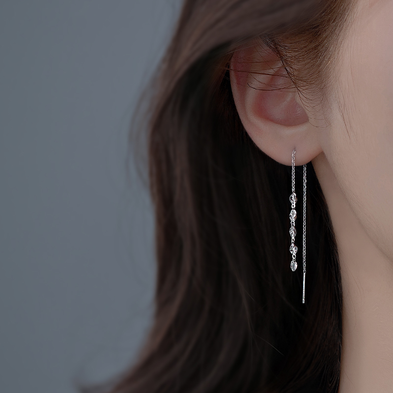 925 sterling silver fringe leaf earline women's 2021 new fashion ins earrings simple long earrings temperament earrings