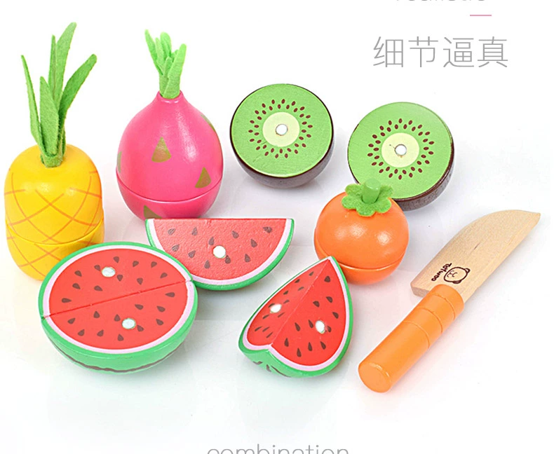 Yiwang gỗ từ cắt trái cây đồ chơi trái cây và rau quả cắt để xem Chekale chơi nhà đồ chơi nhà bếp