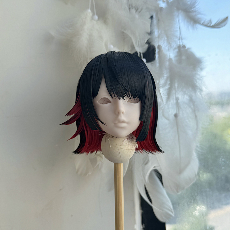 Bjd Wigs, Black on the Outside and Red on the Inside Shark Girl with Short Hair Flipped up H225 Bjd Wigs, Black on the Outside and Red on the Inside Shark Girl with Short Hair Flipped up H225