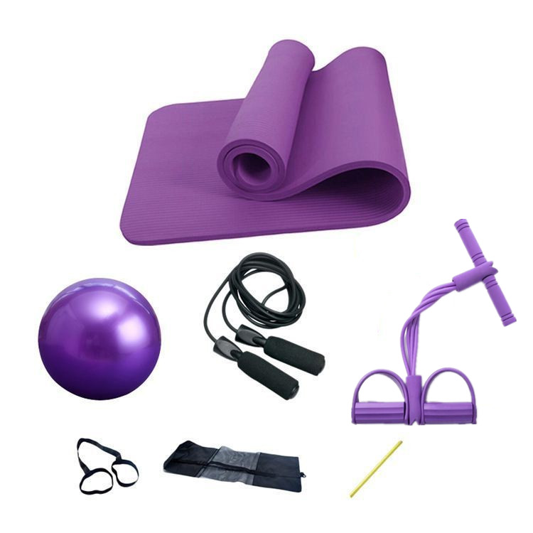 Beginner yoga mat 10mm four-legged sit-up puller skipping rope Pilates ball four-piece set