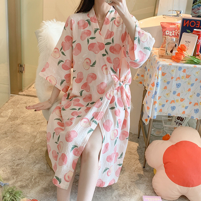 Day Ensemble Sleeping Skirt Woman Summer Pure Cotton Cotton Cloth Half Sleeve Loose Sleeping Gown Day Style Kimono and Thin Ruler size Bathrobe Dairy Cow Pajamas