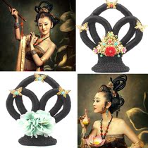 Ancient costume Hanfu performance fairy flying Tan collar wig bag hair stick bun Tang Dynasty Imperial Concubine Dunhuang classical dance modeling