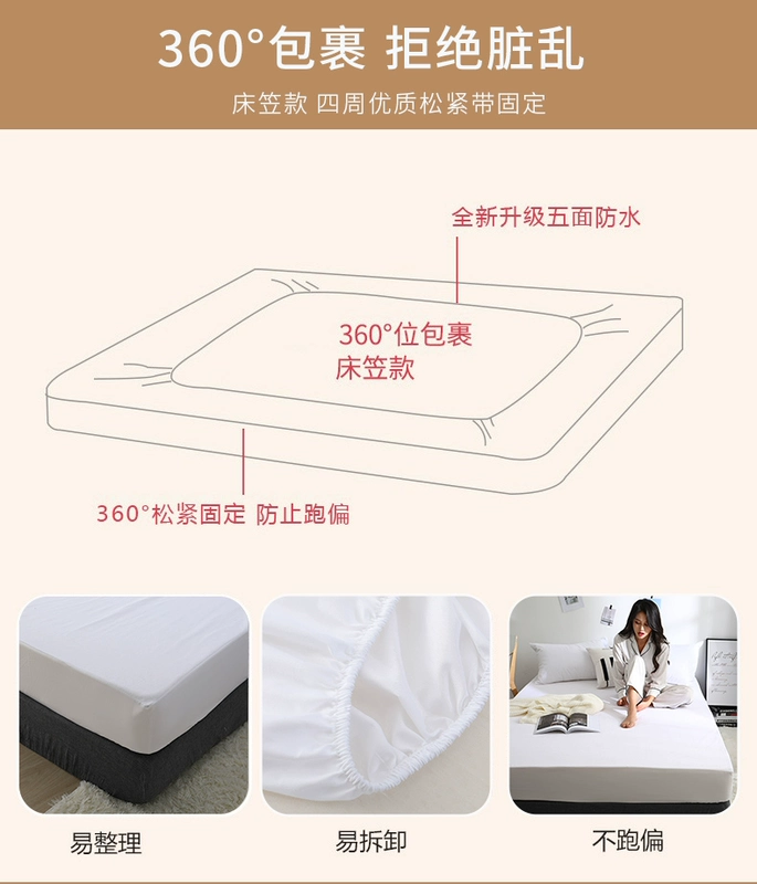Giường cotton nguyên chất không thấm nước Tấm trải giường đơn 1,2m1,5 m 1,8 bộ nệm chống mite kháng khuẩn chống trượt - Trang bị Covers