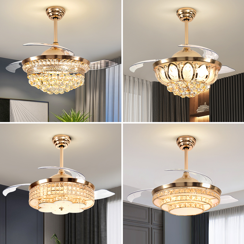 Invisible ceiling fan lamp Ceiling fan lamp Living room dining room household crystal electric fan chandelier with electric fan Modern and simple