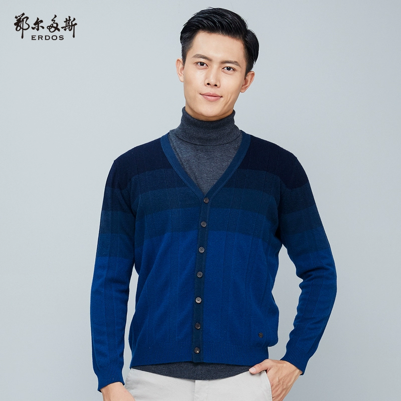 Ordos mùa thu và mùa đông kinh doanh bình thường áo len dệt kim cổ chữ V của nam giới - Áo len Cashmere