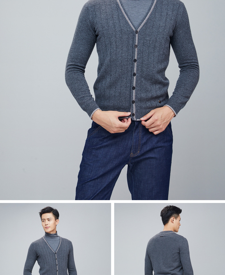 Ordos 18 mùa thu và mùa đông áo len cashmere cổ chữ V nam mới áo khoác thể thao nam