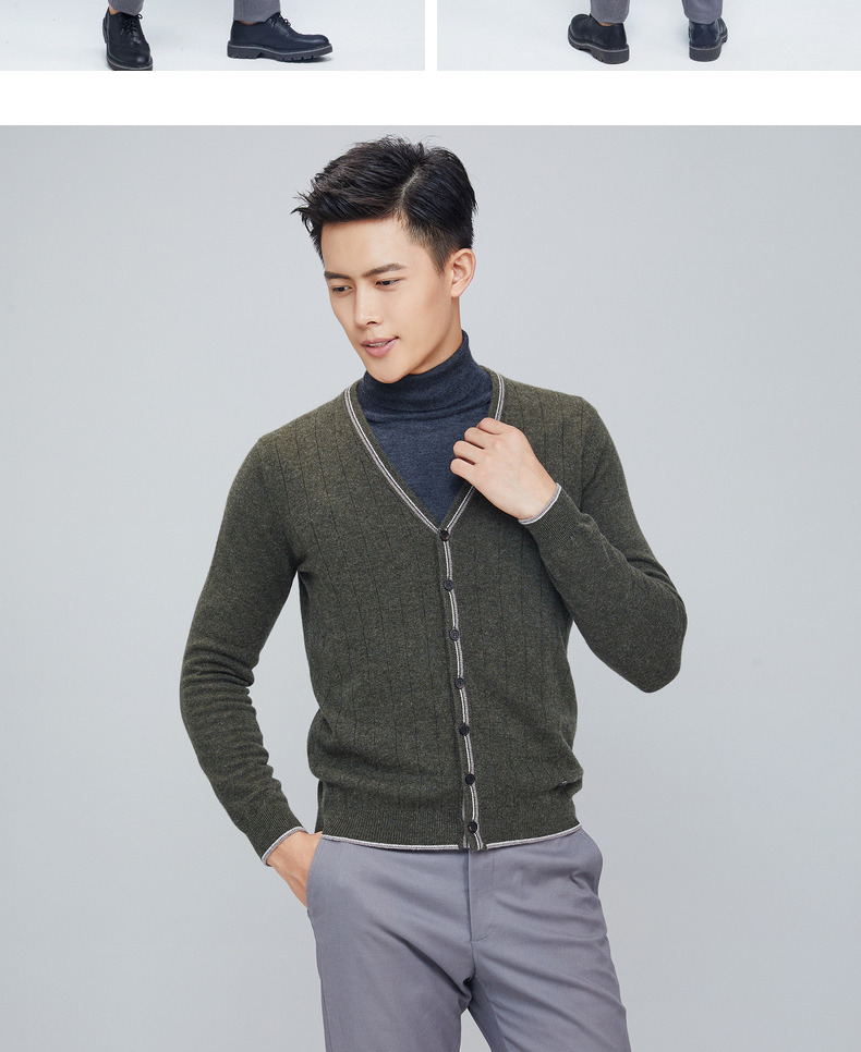 Ordos 18 mùa thu và mùa đông áo len cashmere cổ chữ V nam mới áo khoác thể thao nam