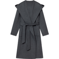 (Pure Cashmere) ERDOS Hooded Woolen Coat 24th Autumn and Winter New Womens Gray Mid-Length Coat