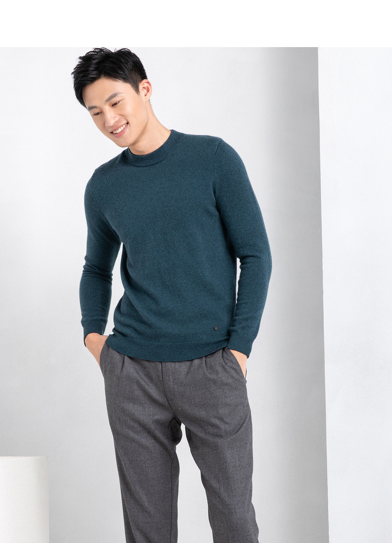 Ordos cổ tròn giản dị dày áo len cashmere của nam giới - Áo len Cashmere áo da nam cao cấp