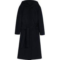 (Pure Cashmere Coat) ERDOS Water Wave Wool Coat Womens Simple Long Hooded Single-breasted Thick Coat