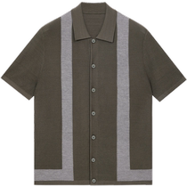 ERDOS silk-cotton blended shirt 2024 early autumn new small lapel short-sleeved mens POLO cardigan geometric cut