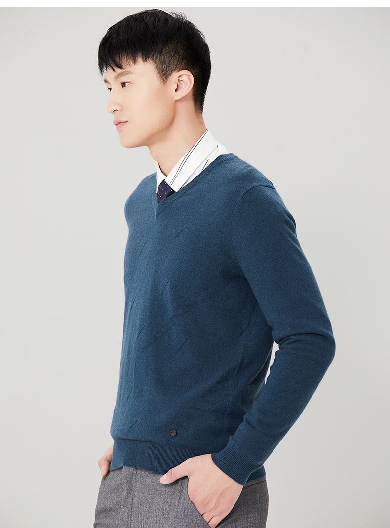 Ordos mùa thu và mùa đông thời trang đơn giản tinh khiết cashmere V-Cổ fancy nam áo len cashmere Q176W1025