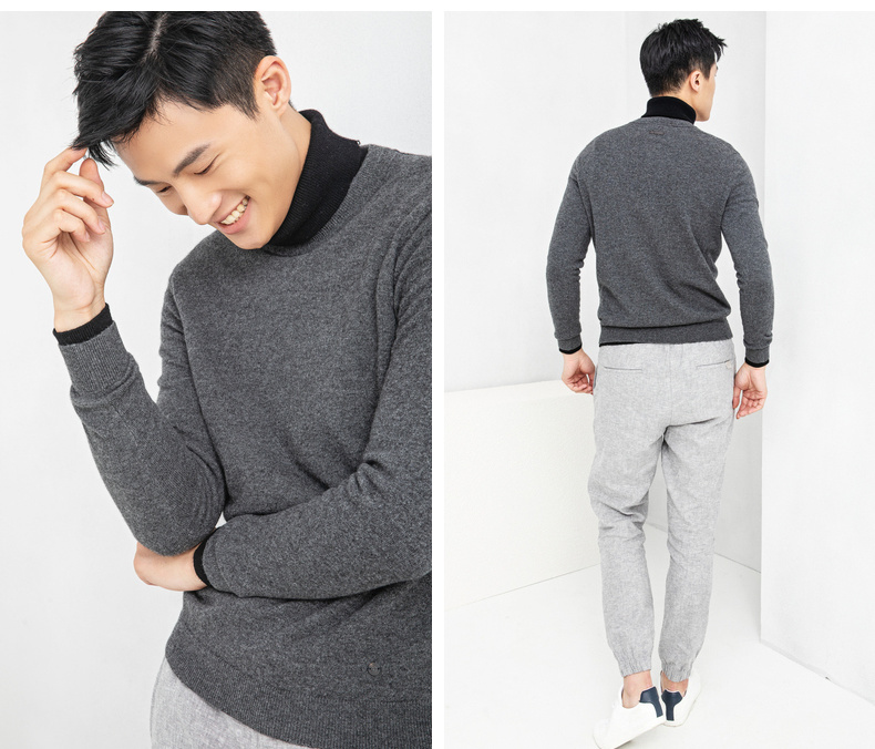 Erdos 18 mùa thu và mùa đông mới áo len cashmere cổ tròn cơ bản cho nam áo khoác thể thao nam