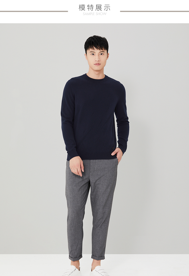 Ordos mùa thu và mùa đông thời trang đơn giản vòng cổ màu rắn quay hoa nam cashmere áo len Q176W1024