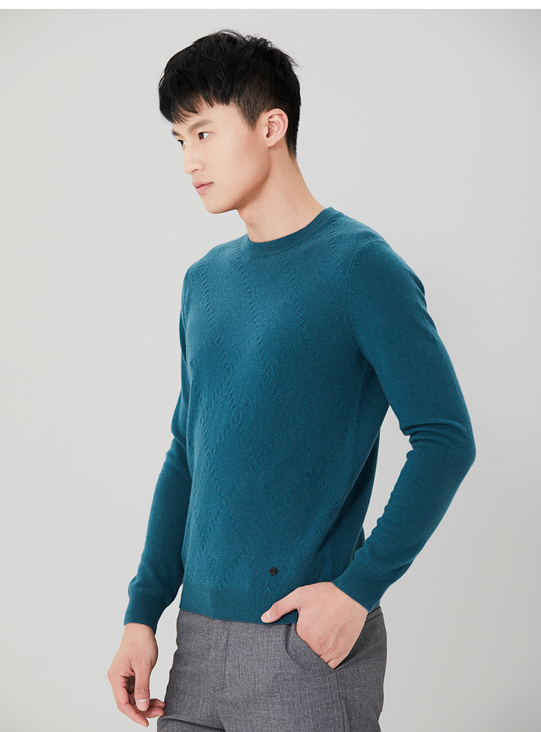 Ordos mùa thu và mùa đông kinh doanh thời trang vòng cổ màu rắn xoắn của nam giới áo len cashmere Q176W4003