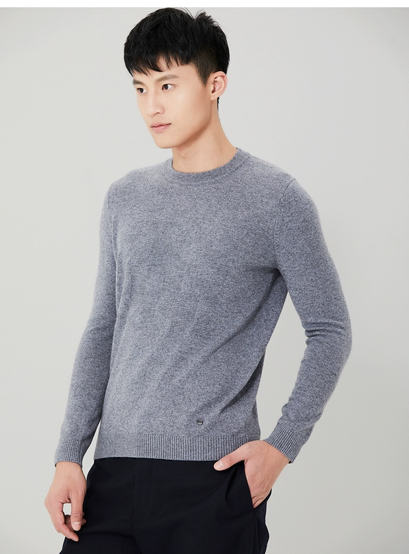 Ordos mùa thu và mùa đông kinh doanh thời trang vòng cổ màu rắn quay hoa nam cashmere áo len Q176W1003