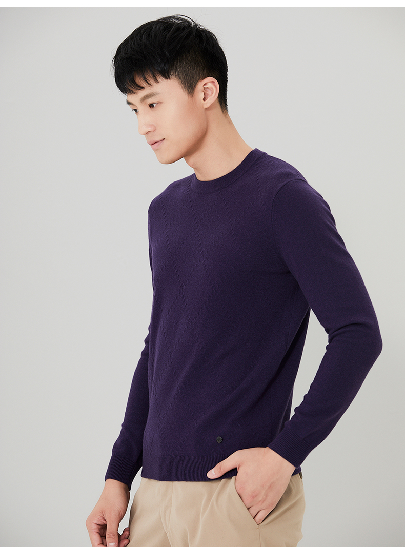 Ordos mùa thu và mùa đông kinh doanh thời trang vòng cổ màu rắn xoắn của nam giới áo len cashmere Q176W4003