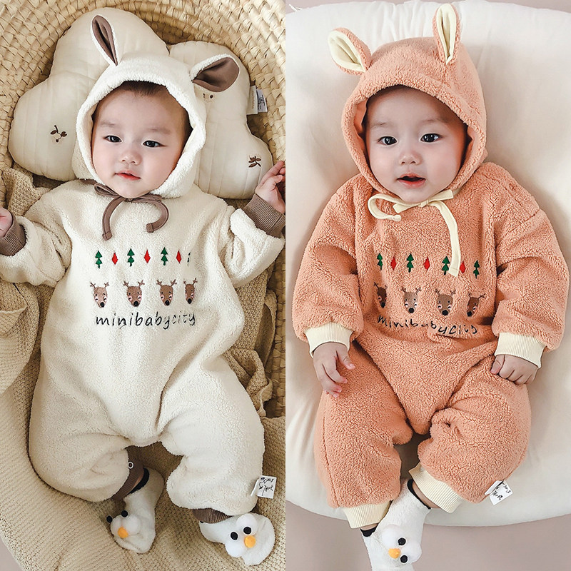 Baby early winter plush thickened one-piece baby long-sleeved romper climbing clothing newborns out hugging clothes Autumn and winter clothing men
