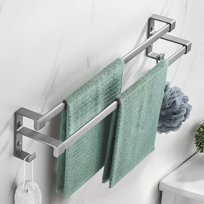 Gun gray bathroom towel rack powder room towel bar storage double-pole rack light luxury toilet pendant free punch