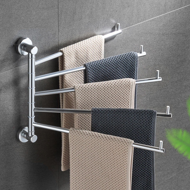 Perforated Dressing Room Hair Towel Rack Bathroom Towel Rod Clothes Rack Space Aluminum Swivel Multi Pole Bath Towel Rack