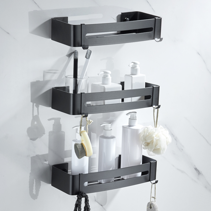 Perforated Bathroom Shelve Makeup Room Toilet Bathroom Washroom Washstand of Toilet Bathroom with Double Angle Rack Wall-mounted