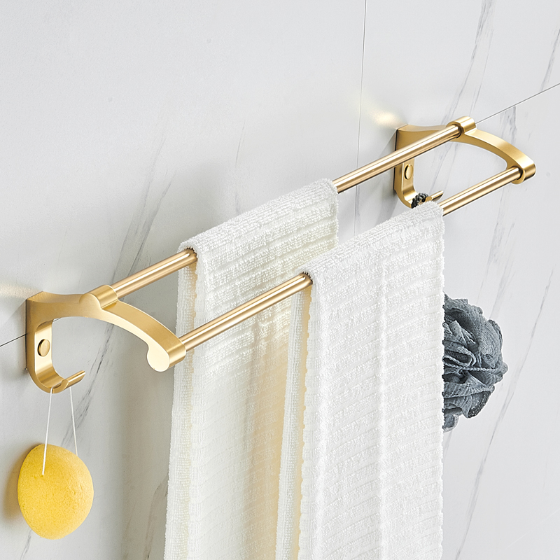 Gold space aluminum towel rack punch-free bathroom towel rack powder room wall-mounted single pole double pole towel rail