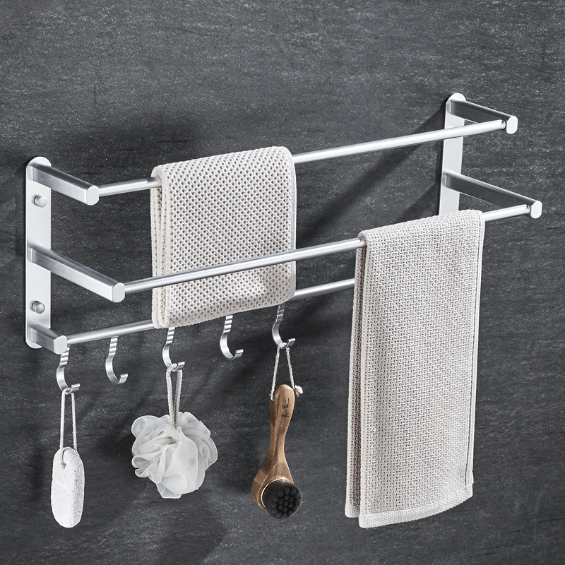 Free Punching Hair Towel Rack Bathroom Towel Rod Toilet Bathroom Wall-mounted Single Pole Suspension Hook Space Aluminum Double-Pole