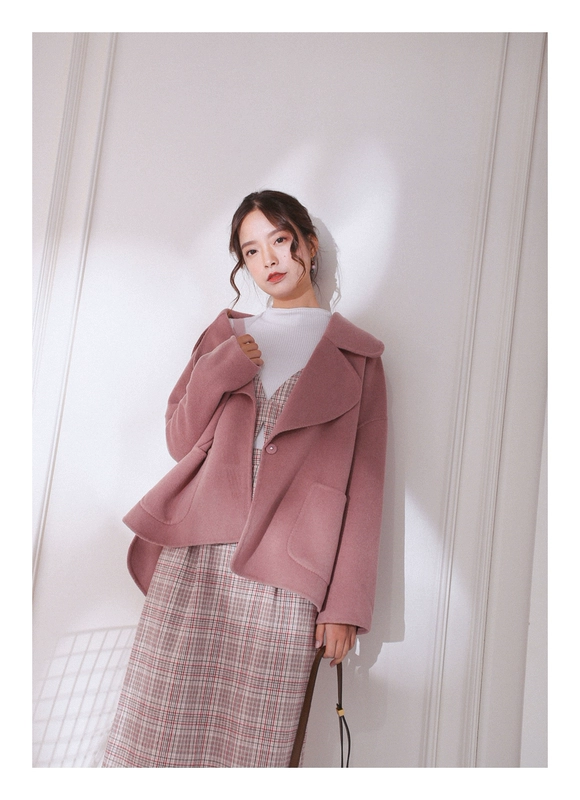 COTRE Thiết kế độc lập Dead Leaf Rose Color Wool Double Sided Loose Coat Coat