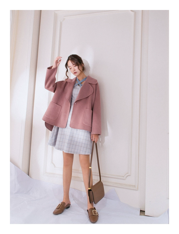 COTRE Thiết kế độc lập Dead Leaf Rose Color Wool Double Sided Loose Coat Coat áo khoác len mỏng