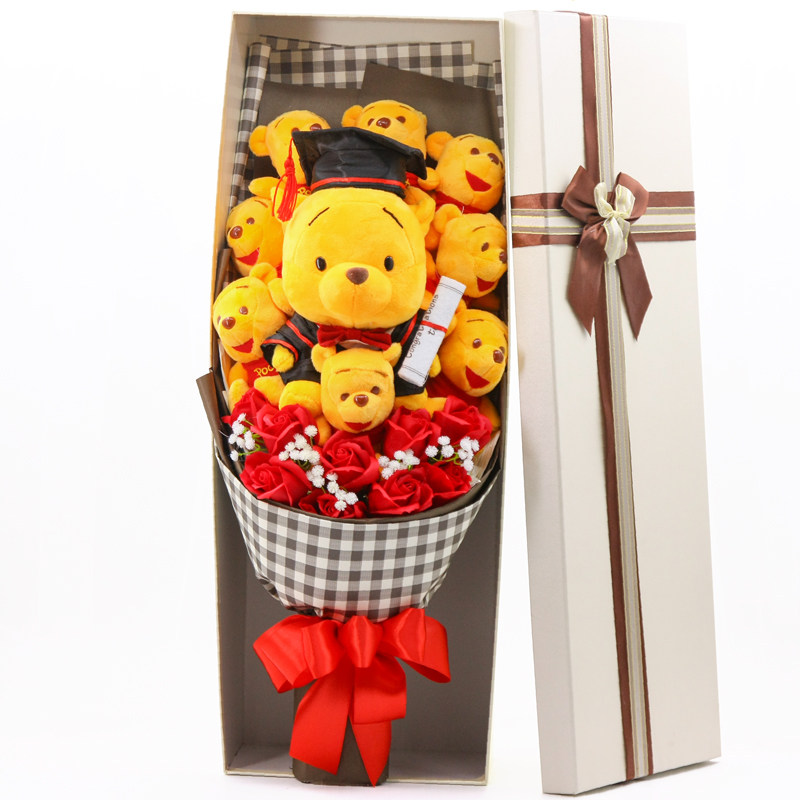 Cartoon bouquet doll plush bear imitation rose gift box flower to girlfriend March 8 goddess day birthday gift