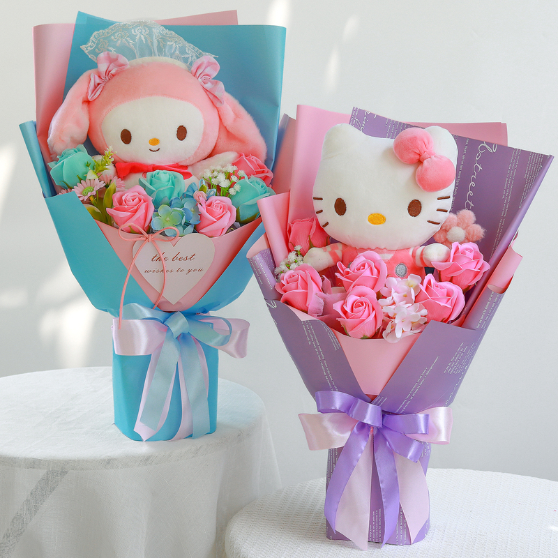 Cartoon Bouquet Plush Doll Doll Flower Artificial Rose Creative Birthday Gift for Girlfriend and Classmates