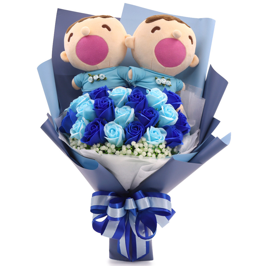 Big mouth baby doll cartoon plush doll to send girlfriend wife colleague birthday gift simulated rose