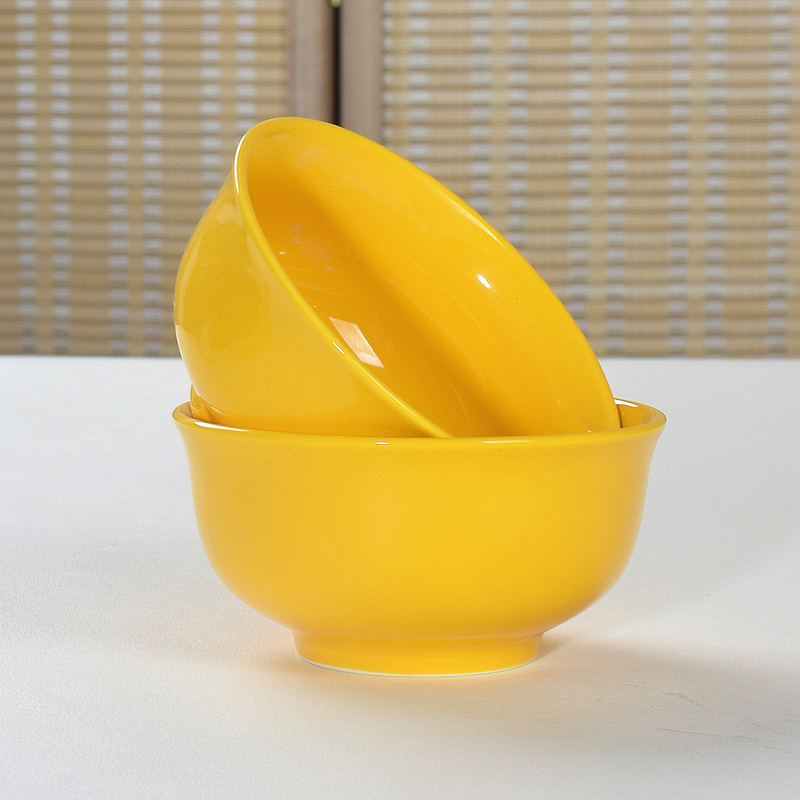 Ceramic New Model Money-Attracting Golden Yellow Easy-To-Clean Rice Bowl Good Luck Bowl Solid Color One Person One Color Porcelain Bowl Glossy Underglaze Color Bowl