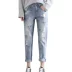 Quần jeans rách quần nữ ăn xin mùa xuân hè 2020 Phiên bản mới của Hàn Quốc in hình Mickey là kiểu quần mỏng của trường đại học cộng với quần harem size - Quần jean