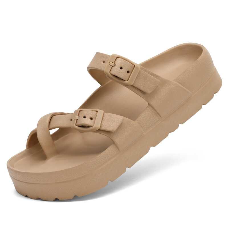 Women's Arch Support Platform Sandals, Comfortable Slippers, Thick-Soled Flat Sandals with Adjustable Buckle Cushioning