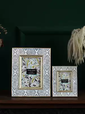 European-style American retro blue carved photo frame Exquisite art photo frame 3 inch 6 inch luxury table hanging wall picture frame