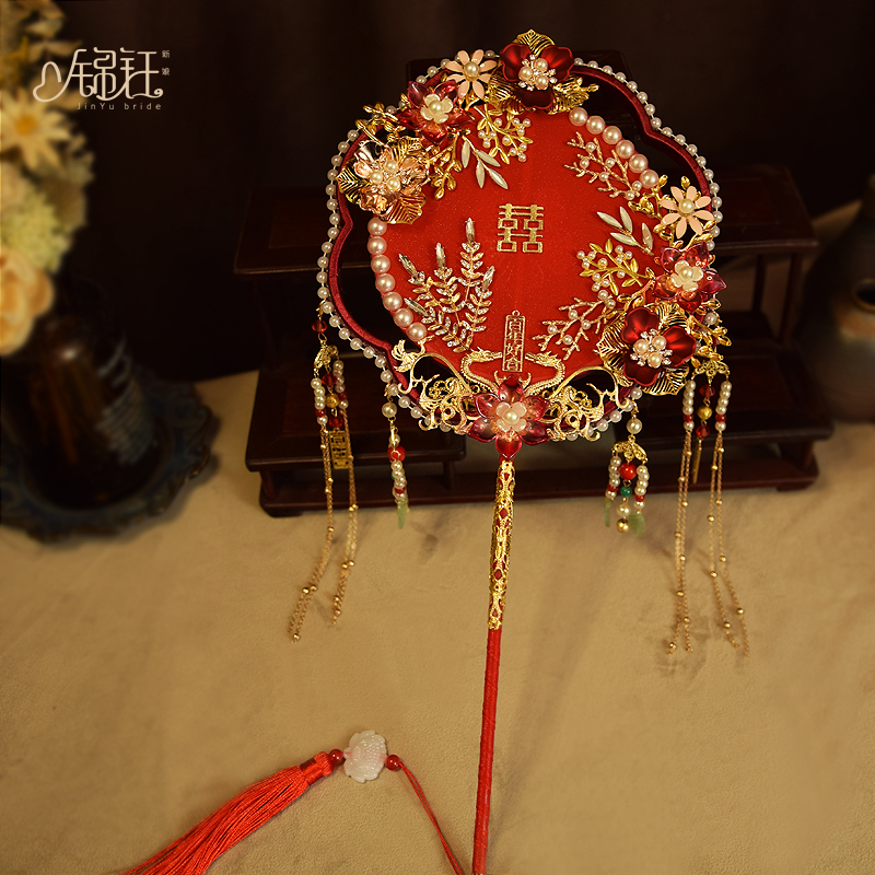 Chinese style group fan red flow Su Shuangxi glazed gorgeous ancient windy Han clothes bridal fan show and wedding photo props-Taobao
